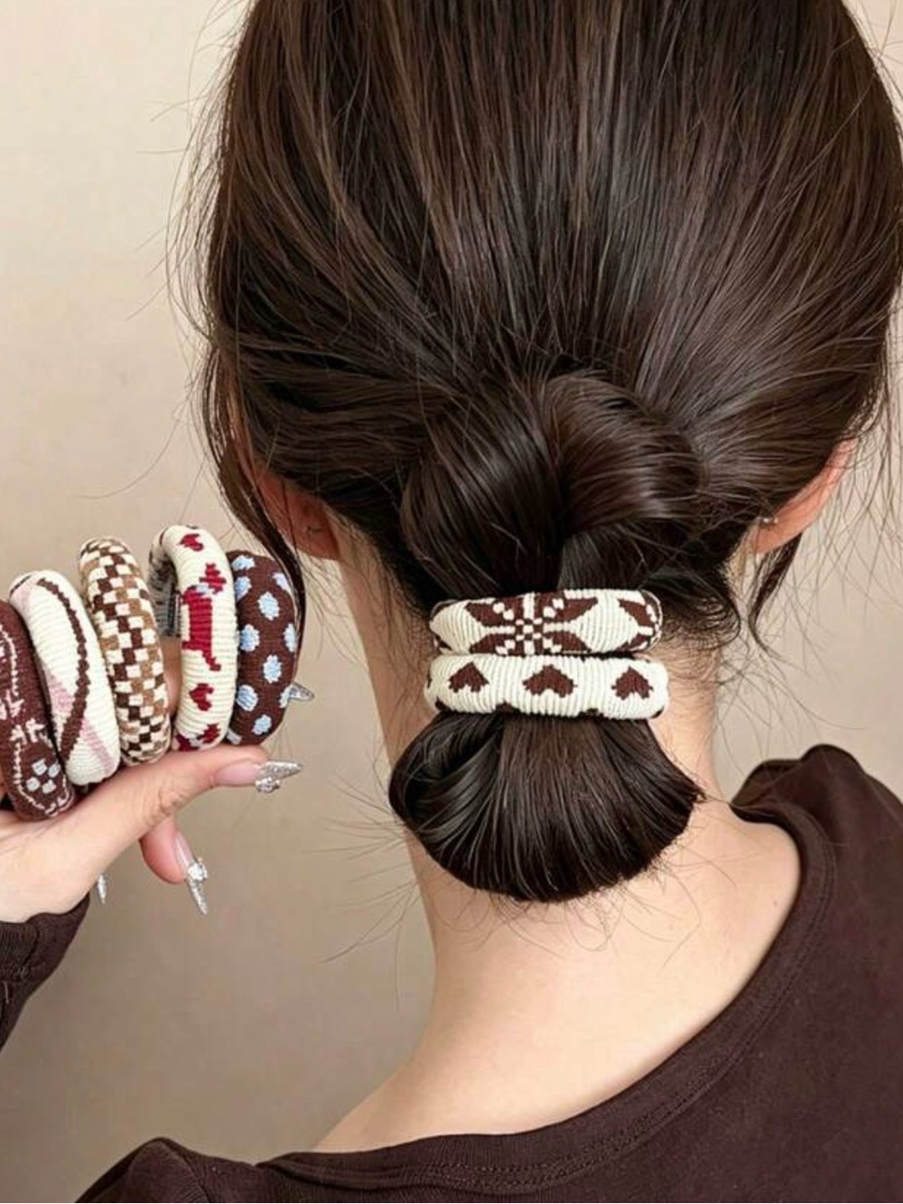 SET OF 3 Assorted Knit Pattern Hair Ties - Picture 3 of 7